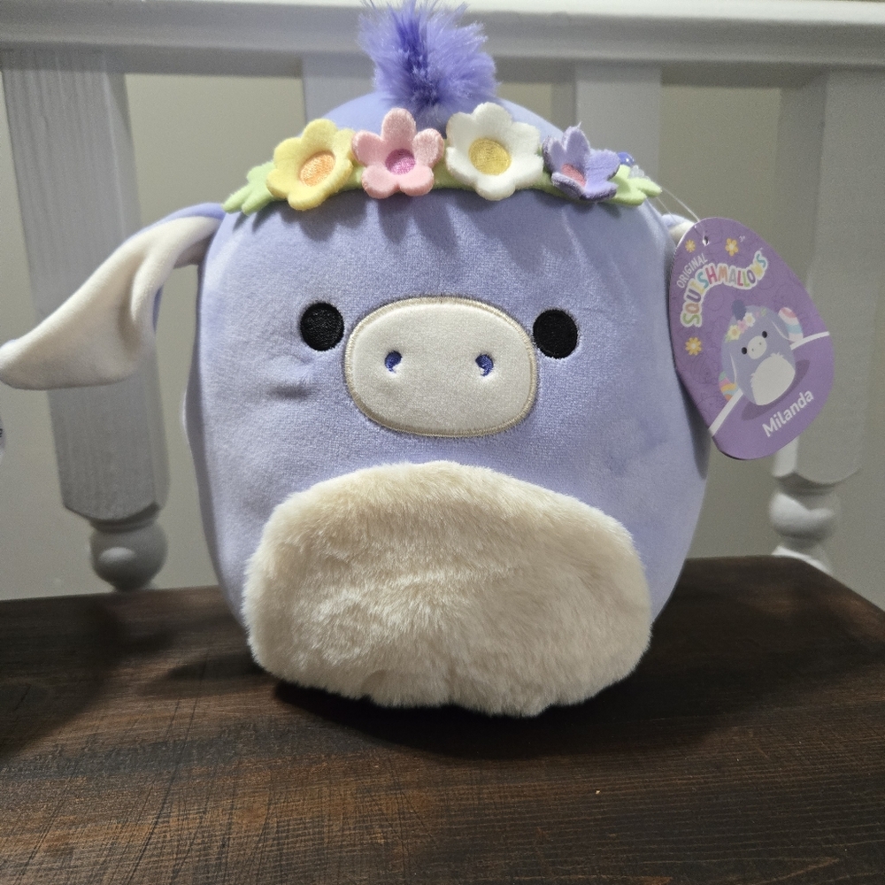 Squishmallows Milanda Purple and Cream Donkey with Whimsical Floral Design
